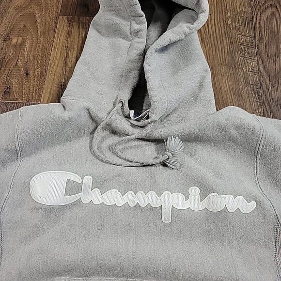Champion Sweatshirt Adult XS Gray Reverse Weave Hoodie Spellout Long Sleeve - Picture 3 of 7